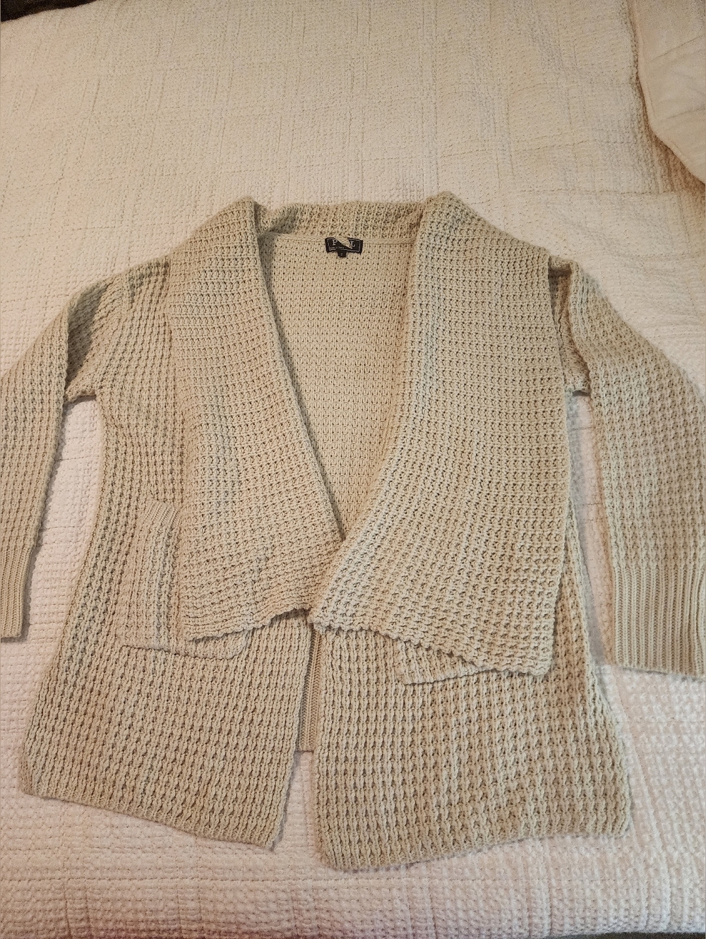 POL Cozy Open-Front Women's Sweater Cardigan Cream Crochet Look Oversized Small